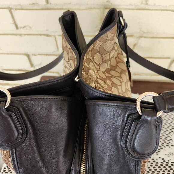 Euc Coach Edie Signature Jacquard Tan & Brown Shoulder Bag - Picture 11 of 14